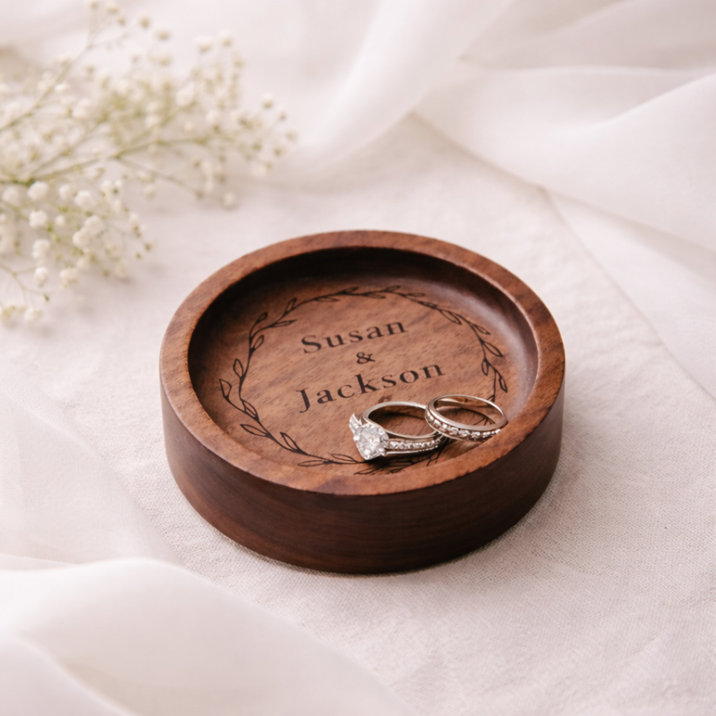 Custom Wooden Wedding Ring Dish