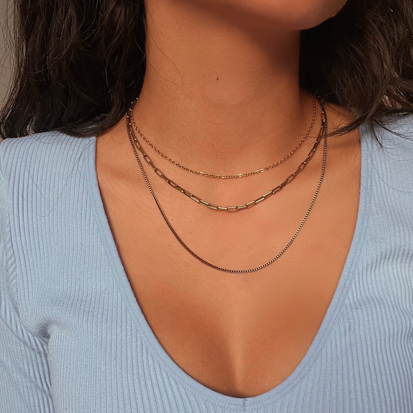 Sasha: Dainty 3 Layer 18k Gold Plated Stainless Steel Necklace