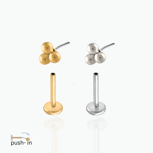 Aashi: Triple Triangle Push In Flat Back Stud 18K Gold Plated