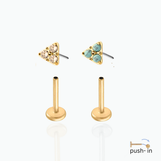 Abby: triangle Push In Flat Back Stud 18K Gold Plated Titanium Steel
