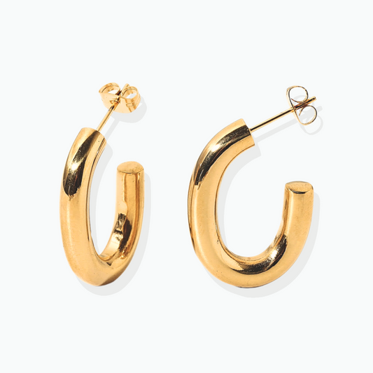 Amani: Gold Rectangular Hoops 18k Gold Plated Stainless Steel Earrings