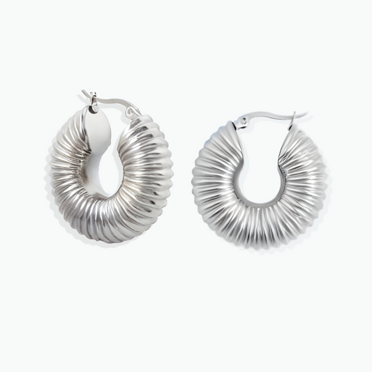 Bristol: Bold Silver Textured Hoops 18k Plated Stainless Steel Earrings
