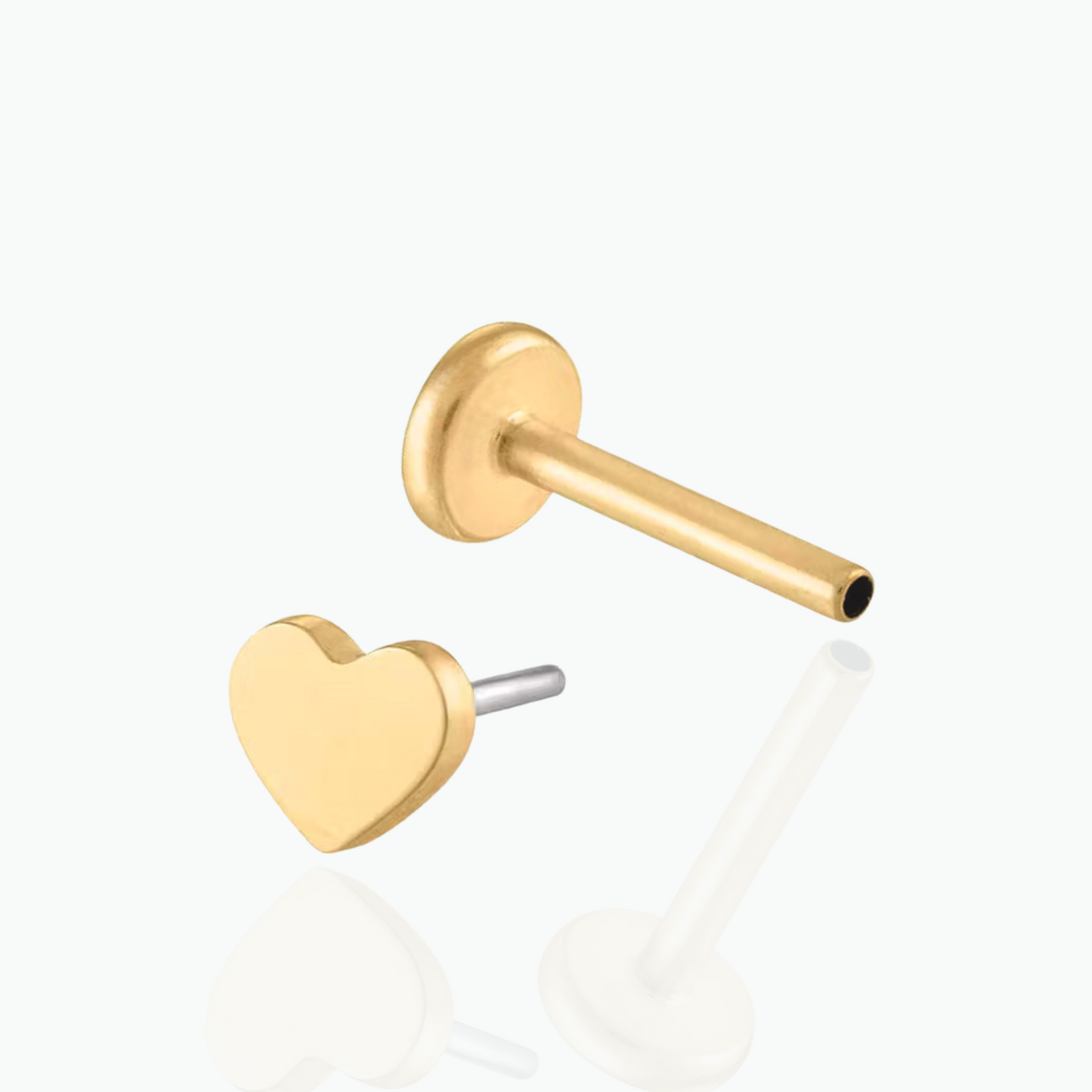 Beth: Locked In Heart Push In Flat Back Stud 18K Gold Plated Titanium Steel