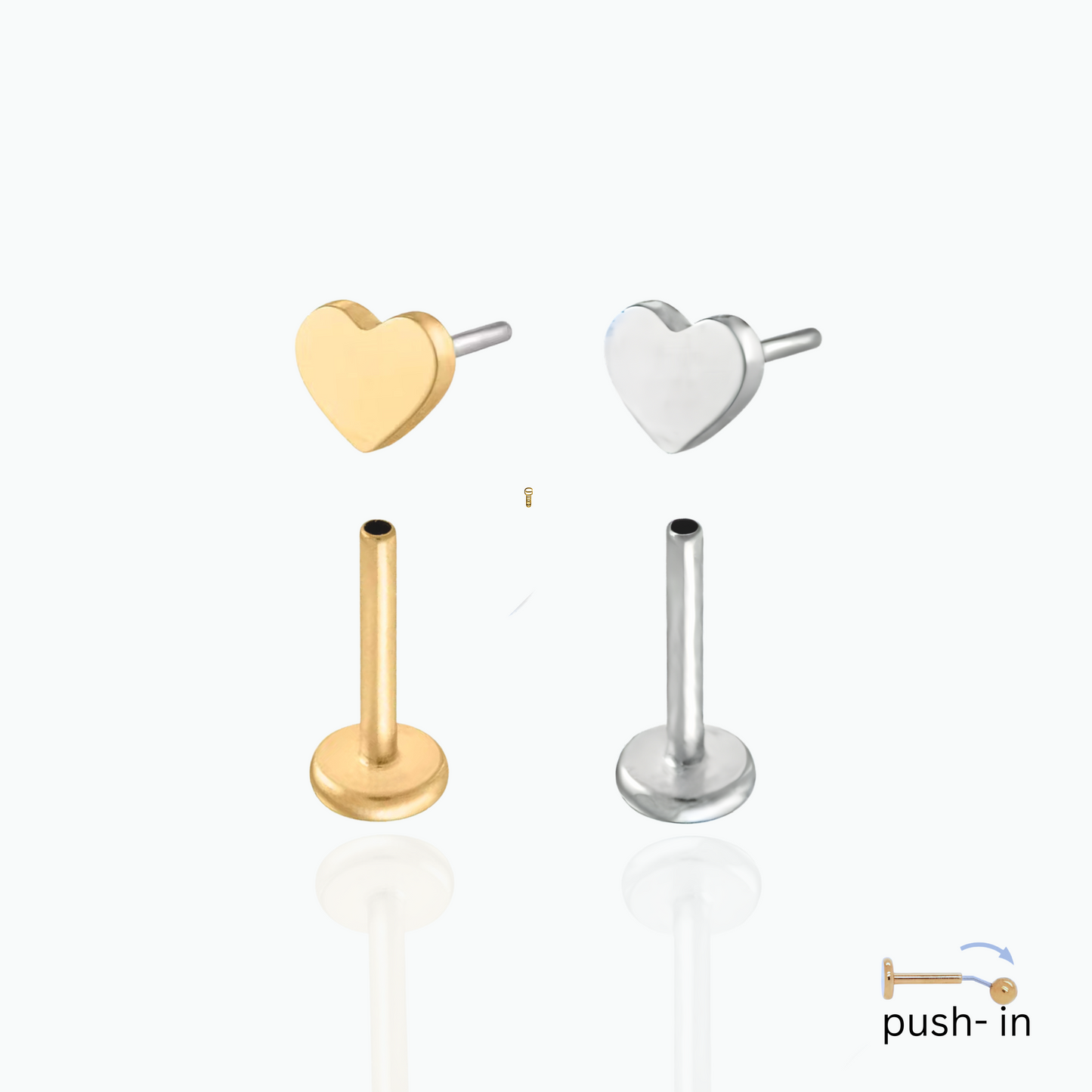 Beth: Locked In Heart Push In Flat Back Stud 18K Gold Plated Titanium Steel