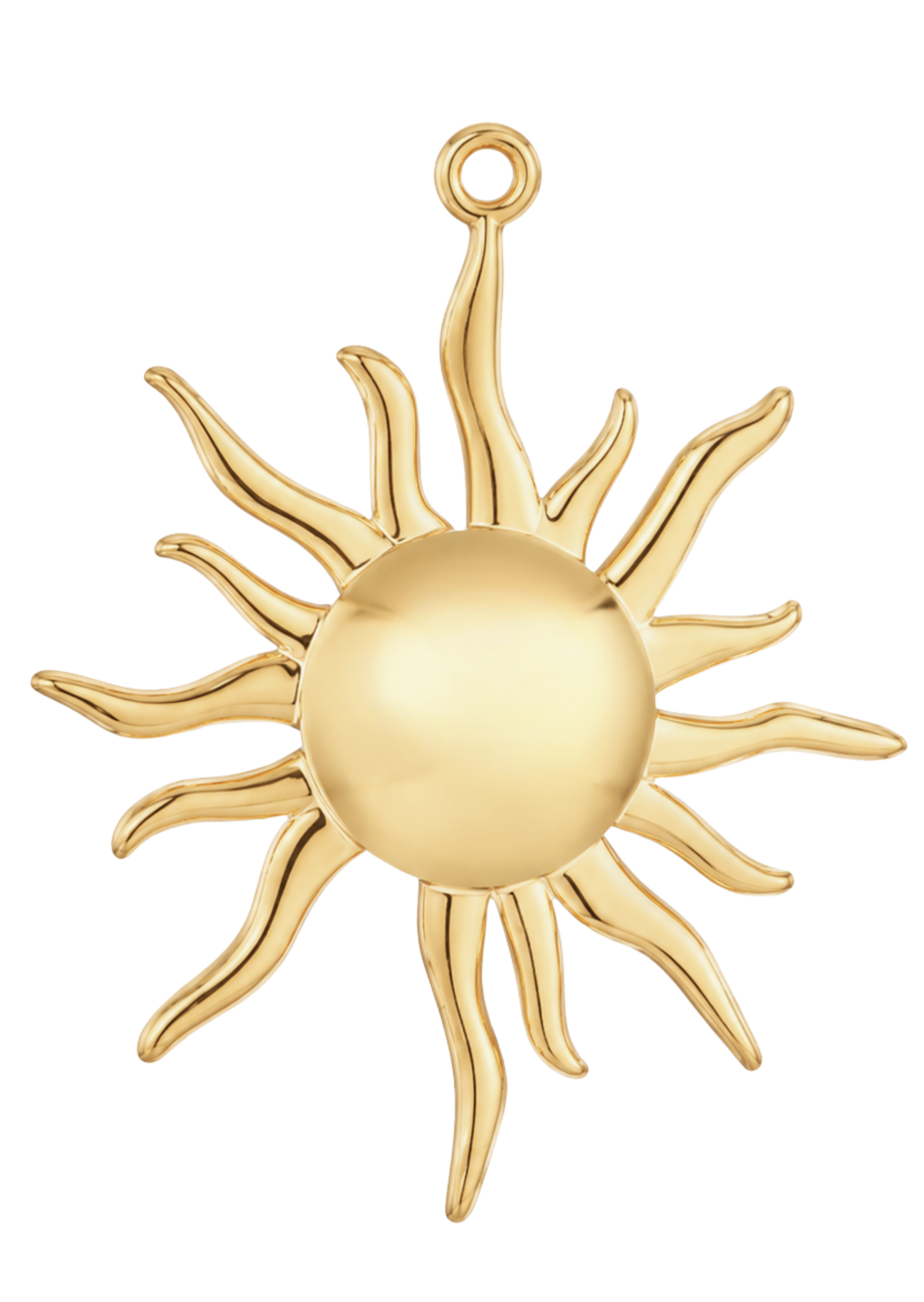 Gold sun-shaped pendant on a white background