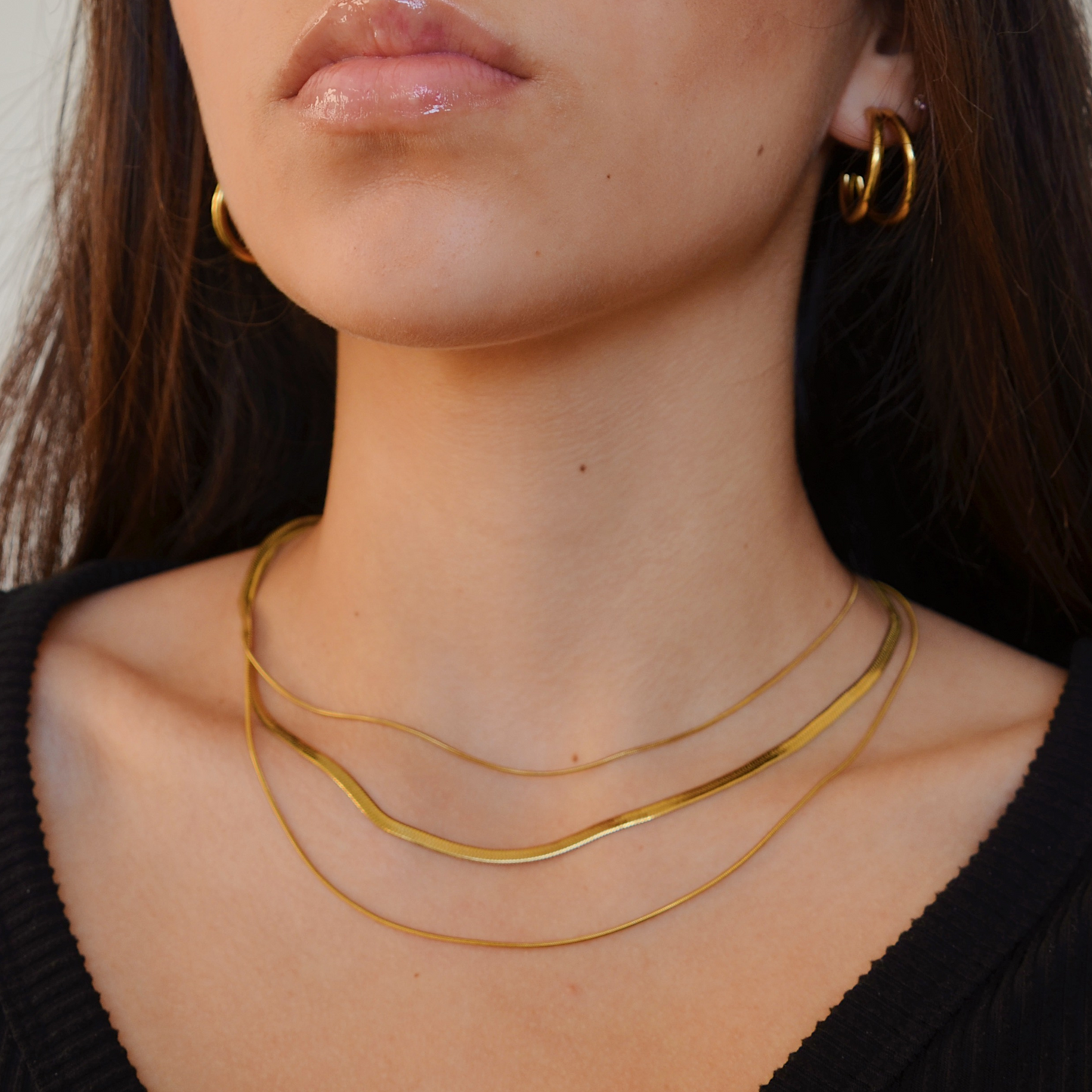 Brianna: 14K Gold Plated Multi Strand Snake Stainless Steel Necklace