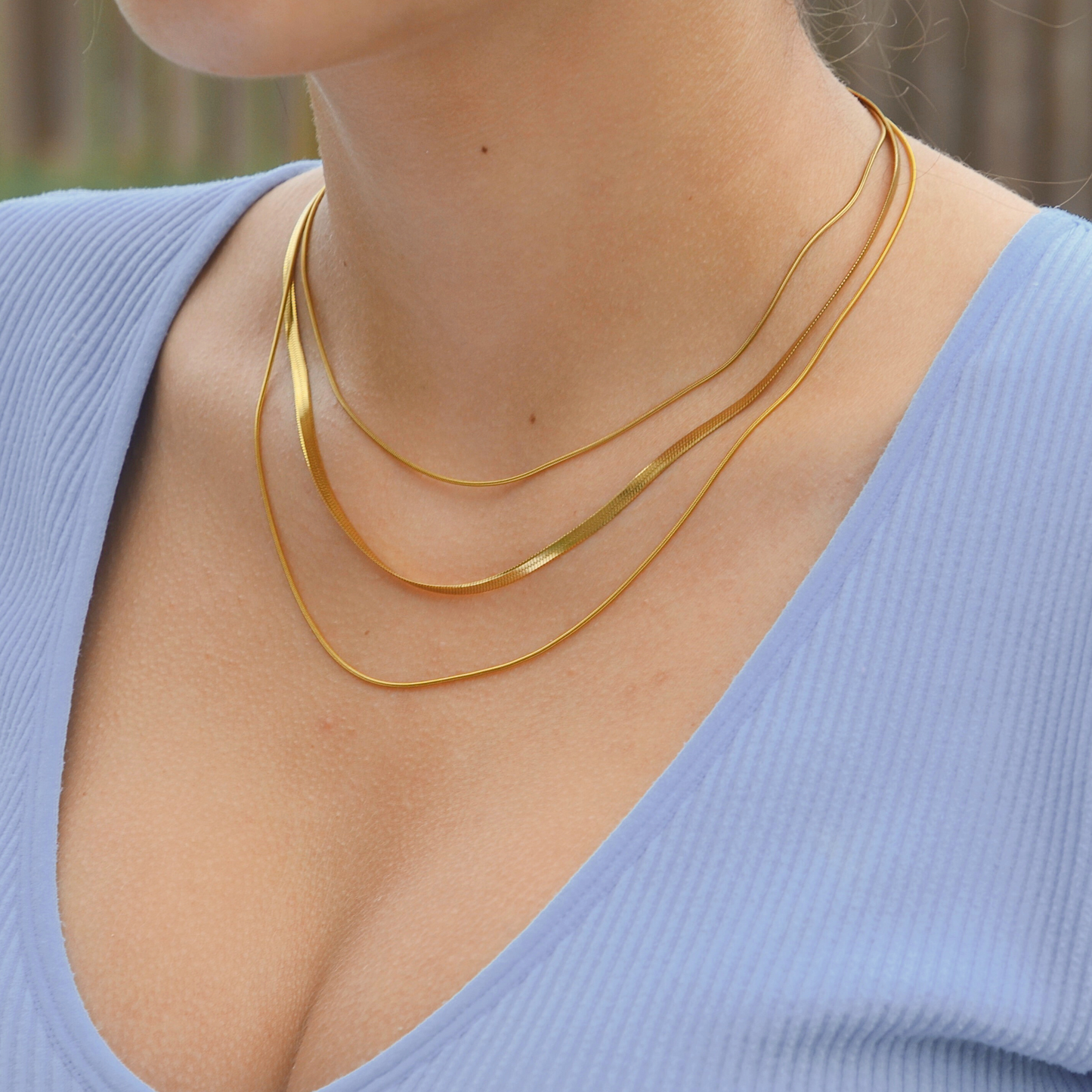 Brianna: 14K Gold Plated Multi Strand Snake Stainless Steel Necklace