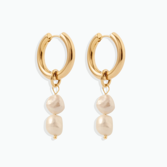 Brooke-lynn: Double Pearl Hoops 18k Gold Plated Stainless Steel Earrings
