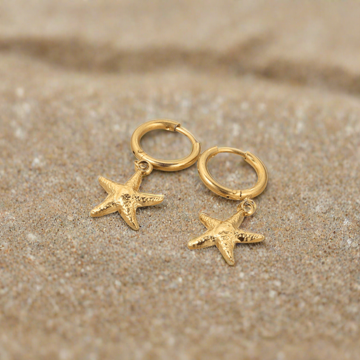 Cecilie: Starfish Huggies 18k Gold Plated Stainless Steel