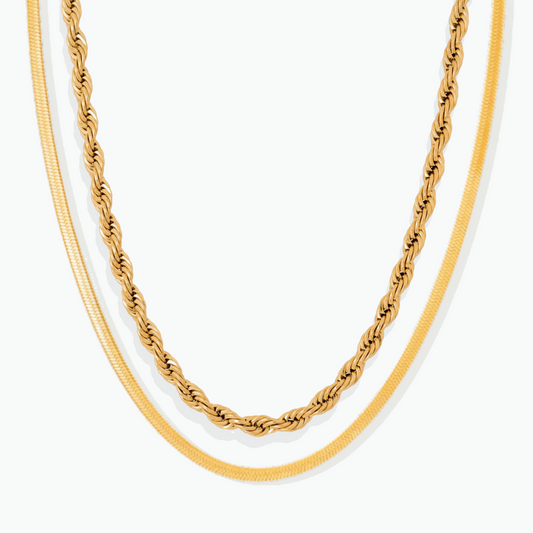Chloe: Duo Rope and Snake Chain 18k Gold Plated Stainless Steel Necklace