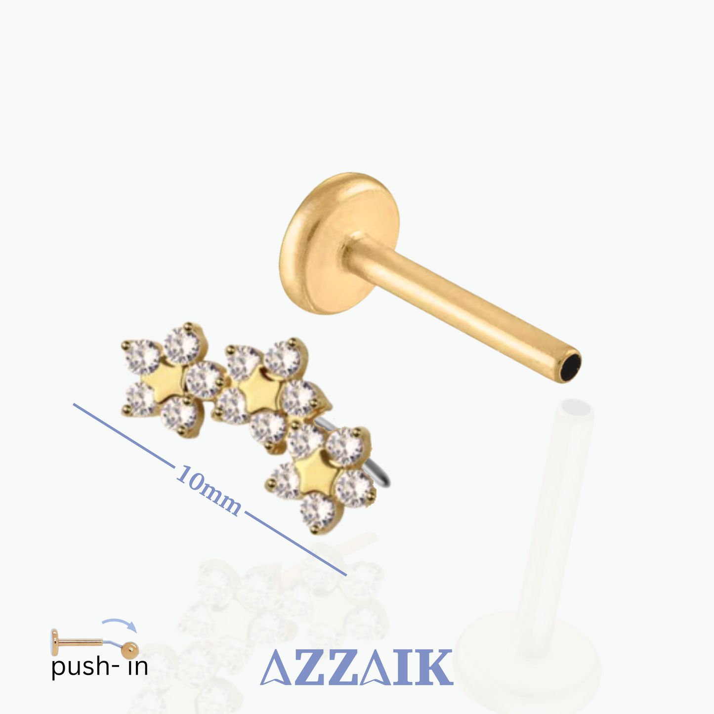 Daisy: Triple Flowers Push In Flat Back Stud 18K Gold Plated Titanium Steel