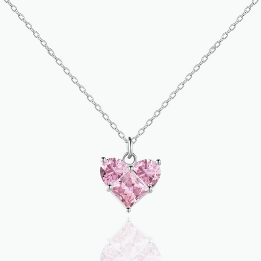 Elena: Heart Cubic Zirconia Heart Necklace 18k SIlver Plated 925 Sterling Silver