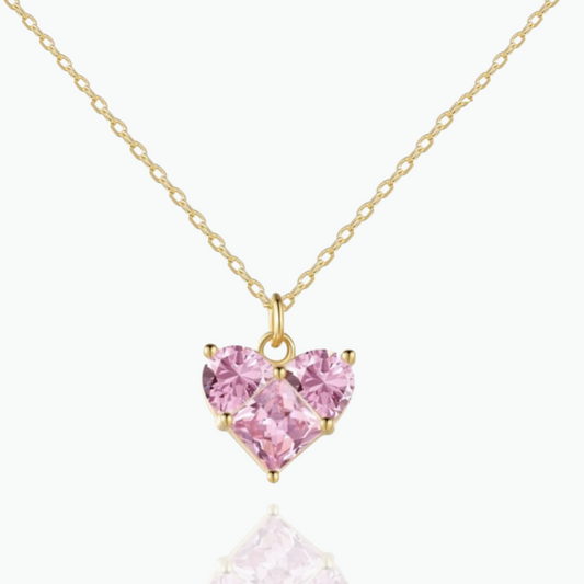 Elena: Heart Cubic Zirconia Heart Necklace 18k Gold Plated 925 Sterling Silver