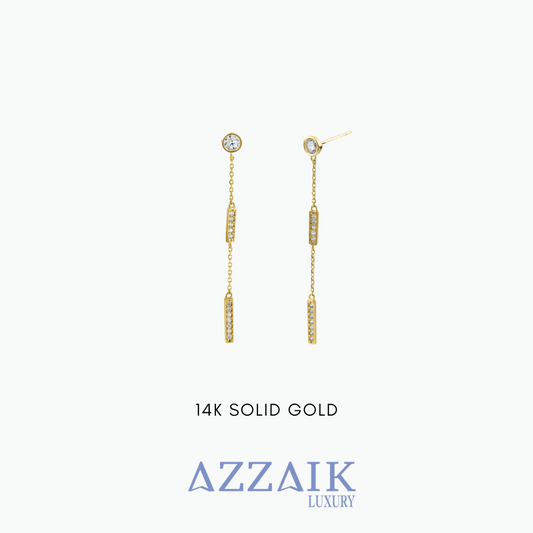 Elise: Rectangular Dangling Earrings 14k Solid Gold