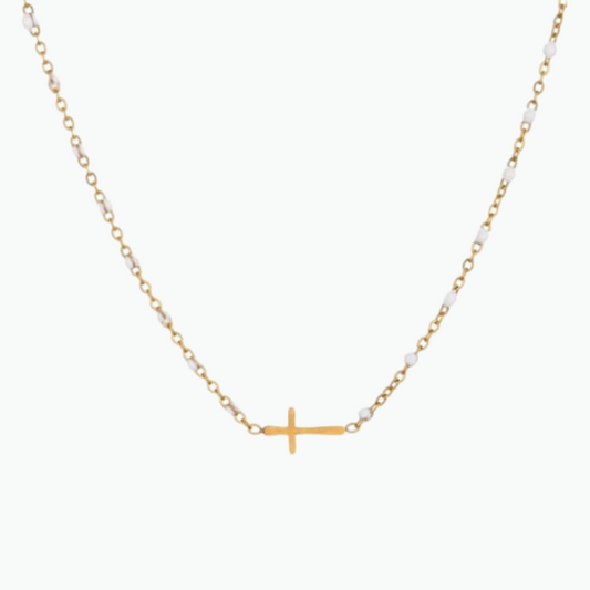 Elizabeth: Cross on Me Necklace 18k Gold Plated Stainless Steel