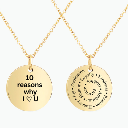 10 reason why I love you disc pendant necklace