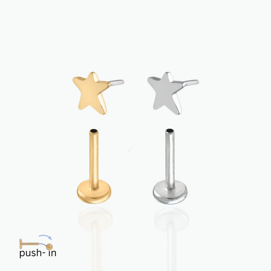 Estella: Star Girl Push In Flat Back Stud 18K Gold Plated Titanium Steel