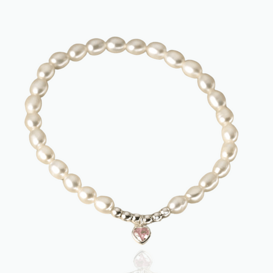 Gisela: Heart Pearled Bracelet 925 Sterling Silver