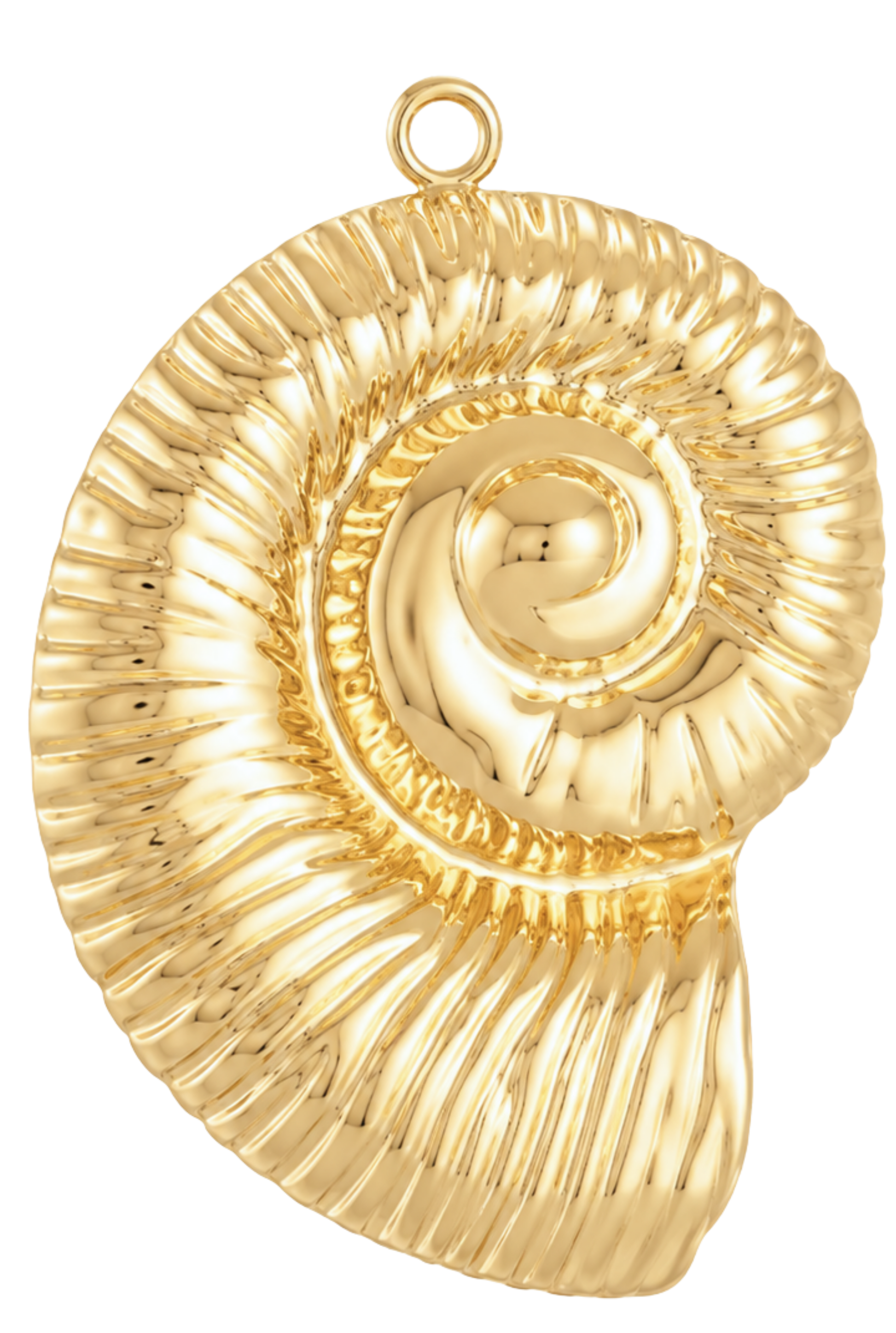 Gold spiral pendant on a clear background