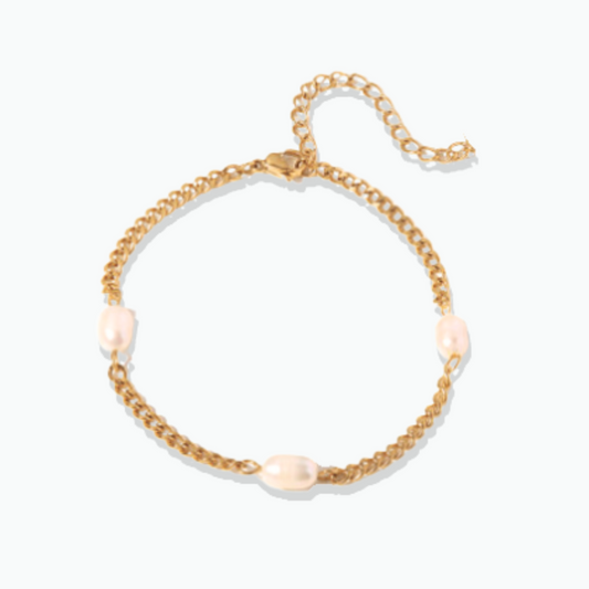 Hannah: Pearl Chain Bracelet 18k Gold Plated Stainless Steel Bracelet