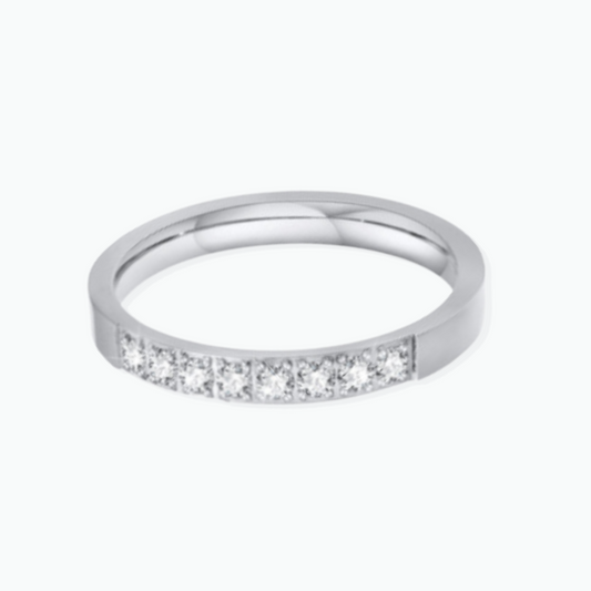 Heidi: Cubic Zirconia Silver Band 18k Gold Plated Stainless Steel Ring