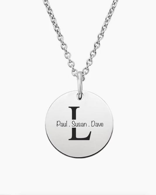 Inbar Engraved Customized Circle Pendant Necklace silver