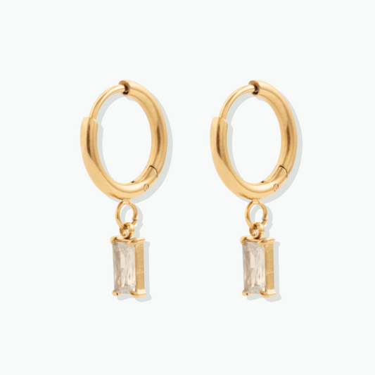 Jenny: White CZ Gold Huggies 18k Gold Plated Stainless Steel Earrings