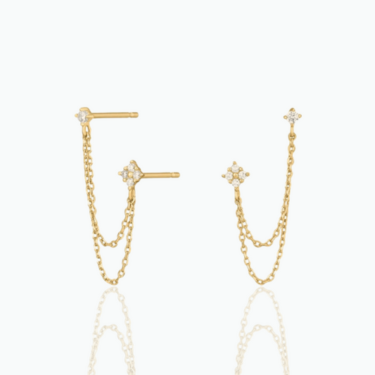 Julia: Cubic Zirconia Dainty Threader 14k Gold Plated 925 Sterling Silver Earrings