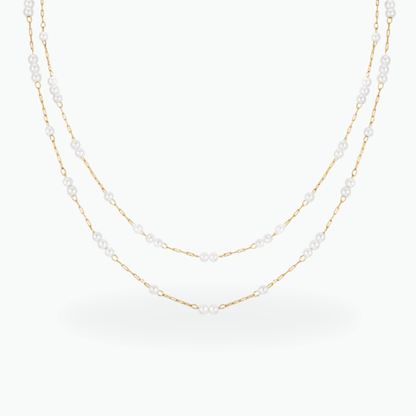 Keanna Necklace Dainty Pearl Chain 18KGold Plated StainlessSteel - Azzaik.com