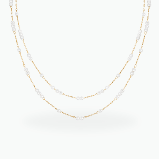 Keanna Necklace Dainty Pearl Chain 18KGold Plated StainlessSteel - Azzaik.com