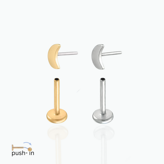 Kyn: To The Moon & Back Push In Flat Back Stud 18K Gold Plated Titanium Steel