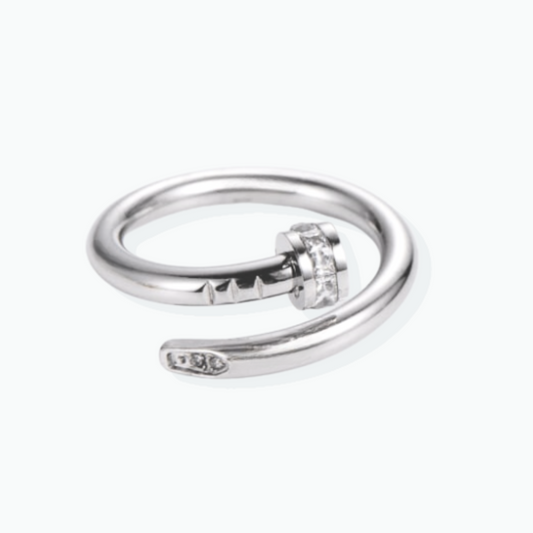 Lili: Nail CZ Silver Ring 18k Plated Stainless Steel Ring