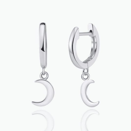 Luna: Moon Drop Huggies 925 Sterling Silver 14k Platinum Plated Earrings