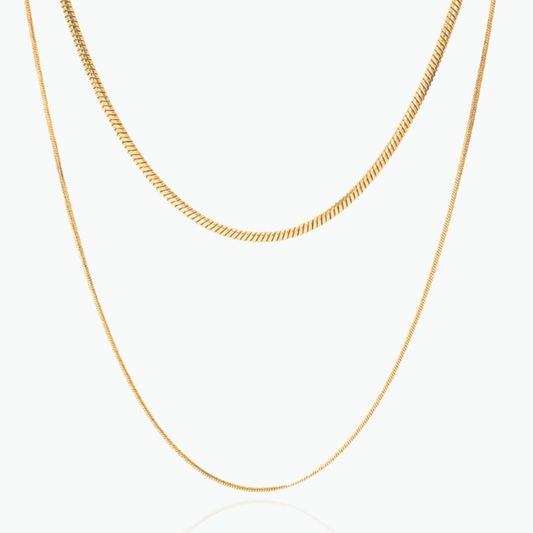 Mackenzie: 2 Layer Snake Chain 18k Gold Plated Stainless Steel Necklace