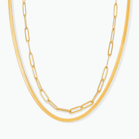 Montana: Double Layer snake Strand 18k Gold Plated Stainless Steel Necklace