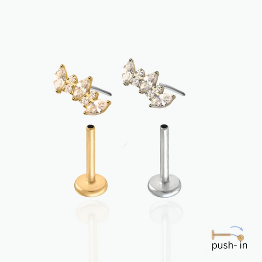 Nina: Dainty Crown Push In Flat Back Stud 18K Gold Plated Titanium Steel