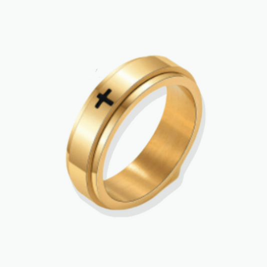 Noah: Gold Spinner Cross Ring 18k Gold Plated Stainless Steel Ring
