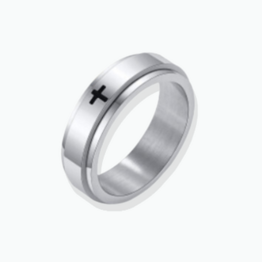 Noah: Silver Spinner Cross Ring 18k Gold Plated Stainless Steel Ring
