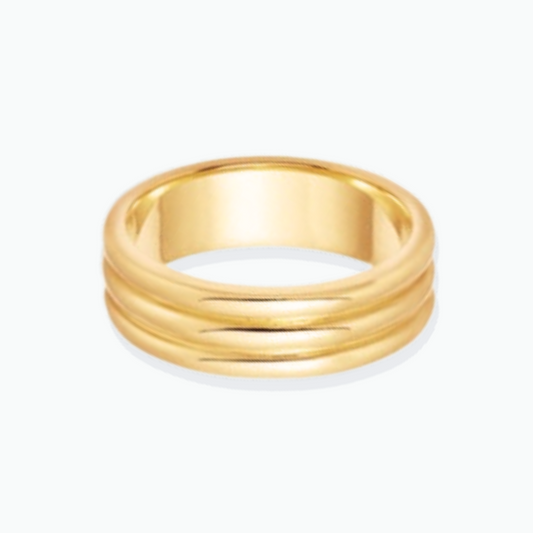 Saddie: Dainty Triple Ridge 14k Gold Plated Stainless Steel Ring