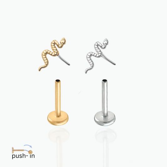 Safiyah: Snake Push In Flat Back Stud 18K Gold Plated Titanium Steel