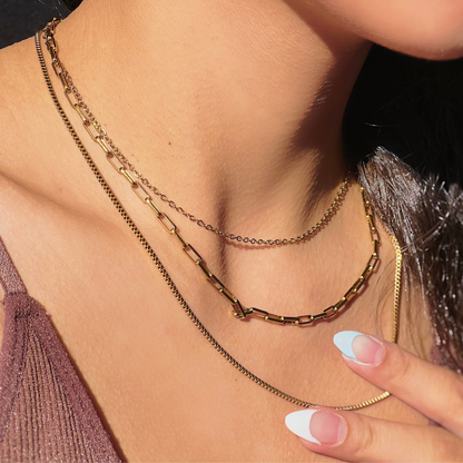 Sasha: Dainty 3 Layer 18k Gold Plated Stainless Steel Necklace
