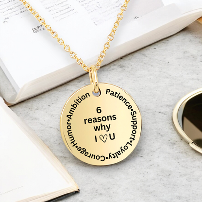 6 reason why I love you disc pendant necklace