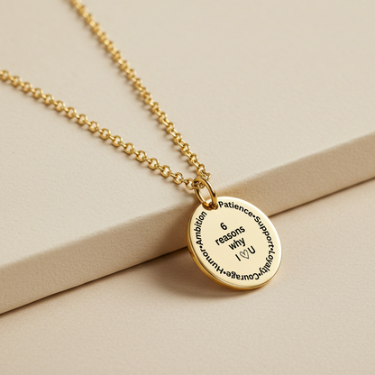 6 reason why I love you disc pendant necklace