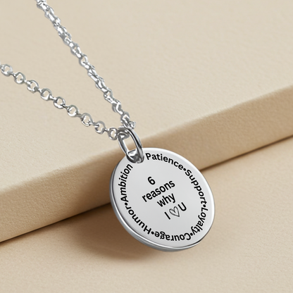 6 reason why I love you disc pendant necklace