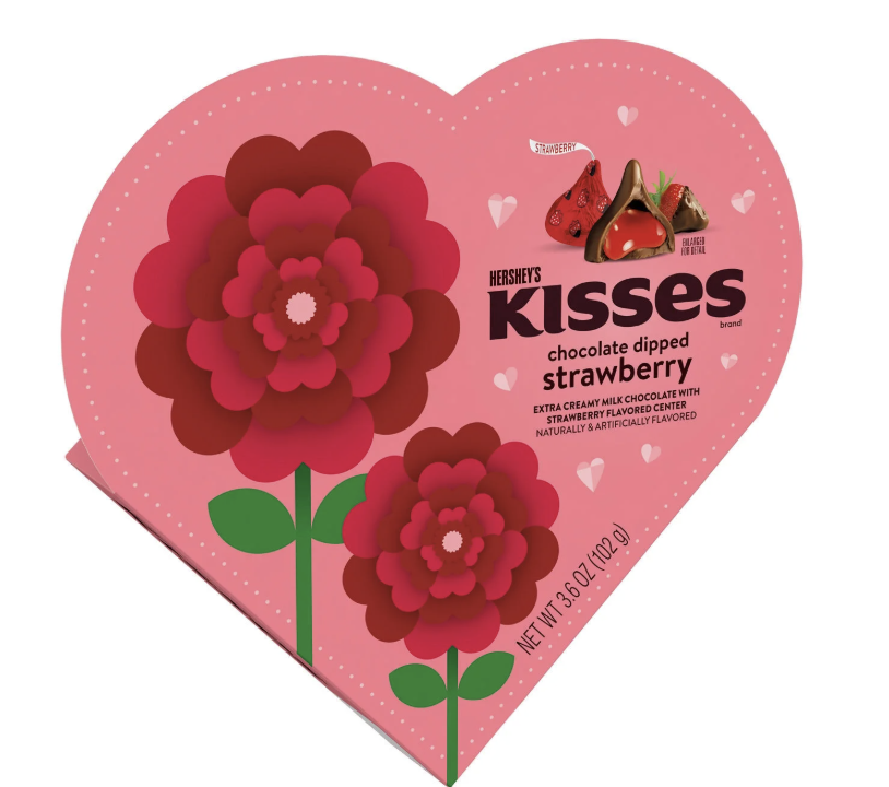 HERSHEY'S KISSES Chocolate Strawberry Flavored, Valentine's Candy Gift Box, 3.6 o