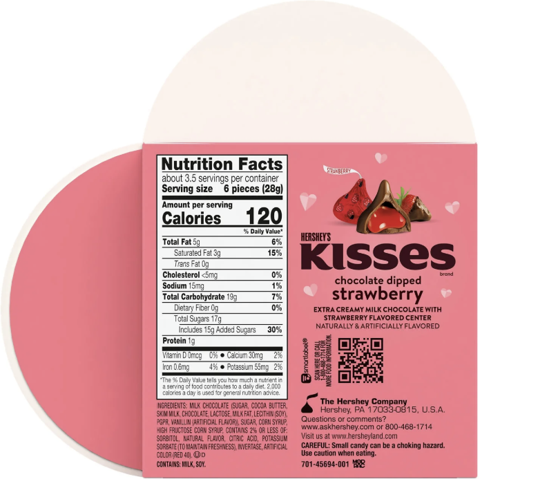HERSHEY'S KISSES Chocolate Strawberry Flavored, Valentine's Candy Gift Box, 3.6 o