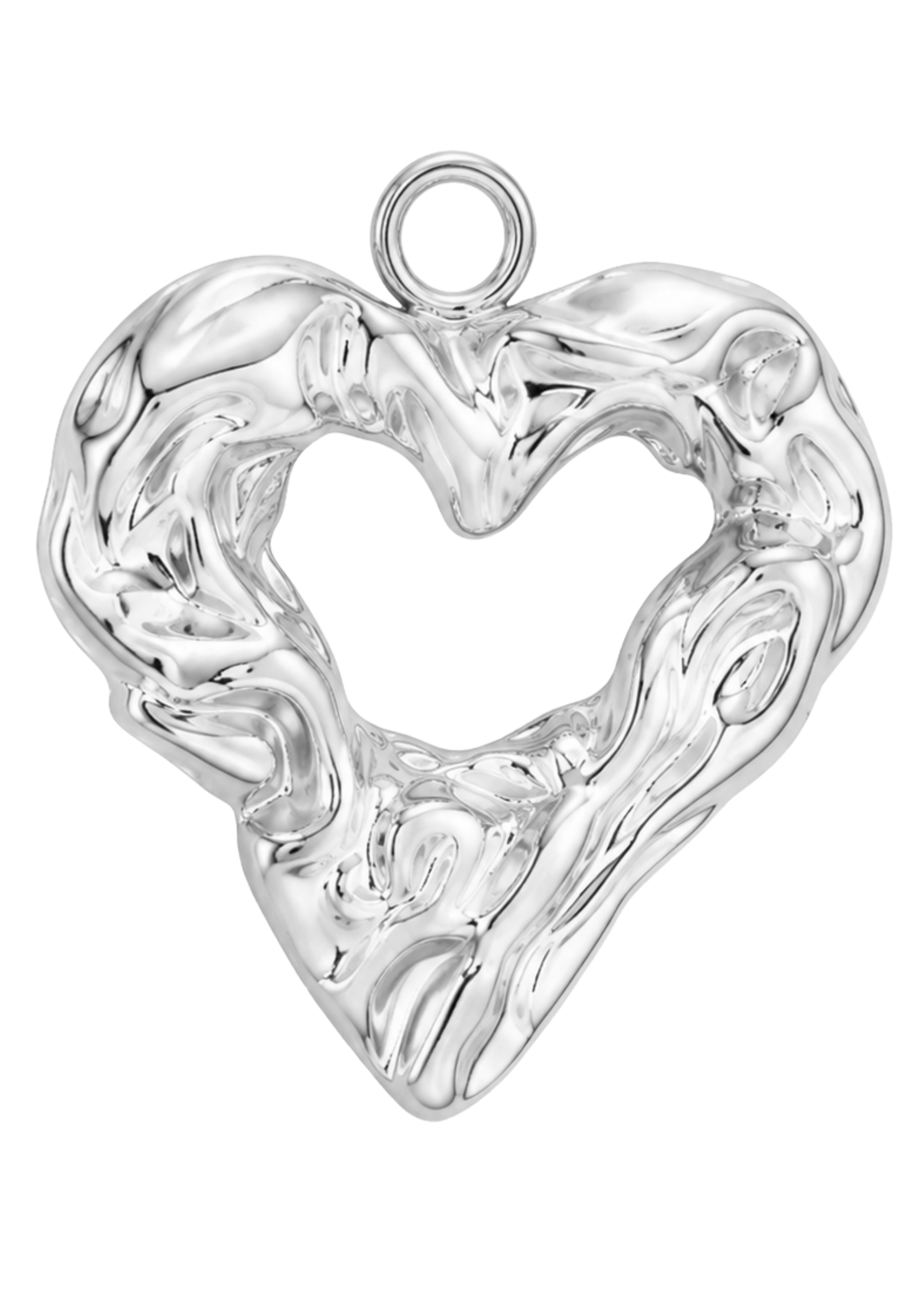 Silver heart-shaped pendant on a clear background