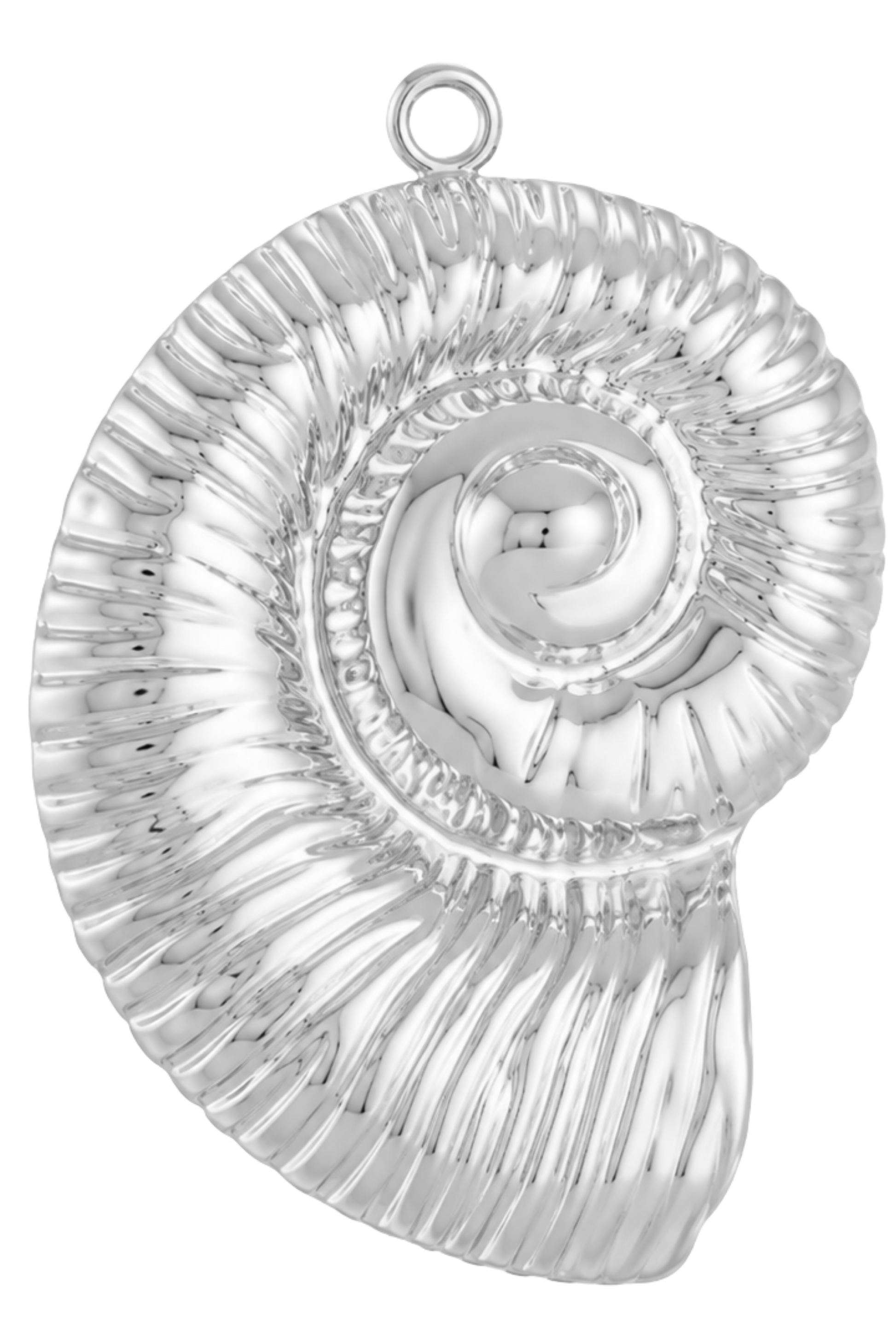 Silver spiral pendant on a clear background