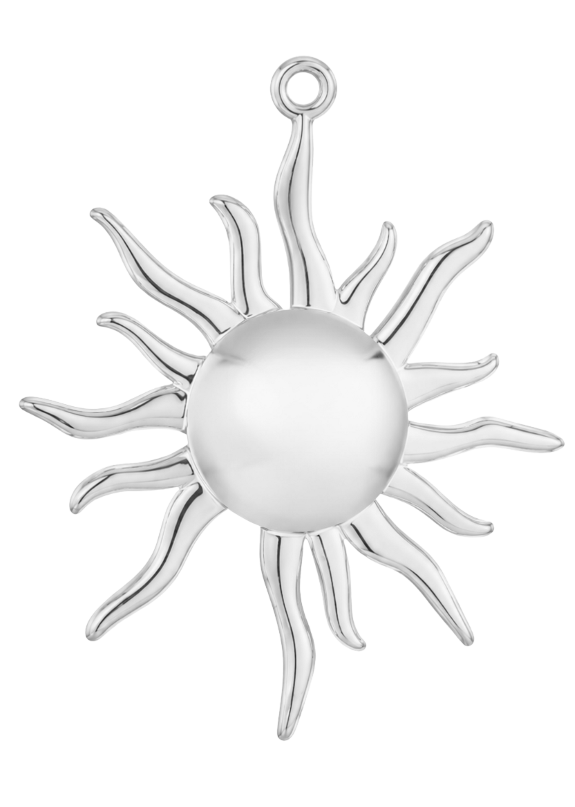 Sun-shaped pendant with a pearl center on a white background