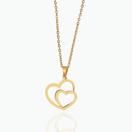 Viviane: Double Love Necklace 8k Gold Plated Stainless Steel